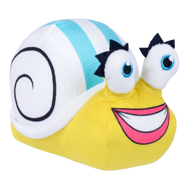 Surveillance Snail plushy  facing the left.