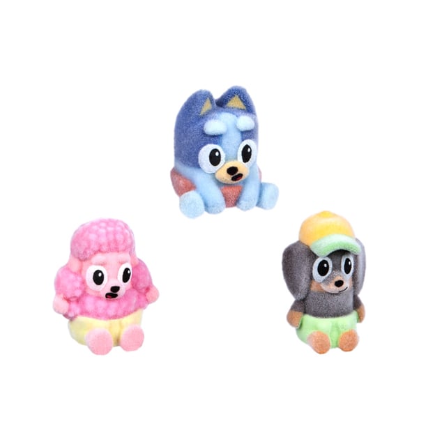 Set of 3 fuzzy Bluey figures from the baby race set.