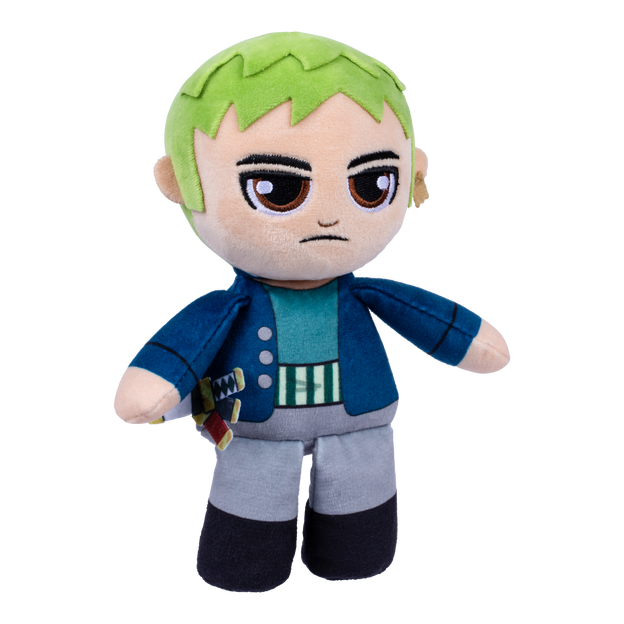 Close up of Zoro plushy facing slightly to the right.