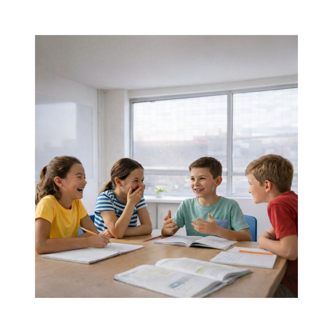 cuatro niños hablando inglés de forma natural y divertida