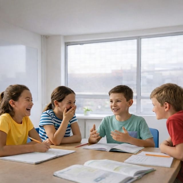 cuatro niños hablando inglés de forma natural y divertida